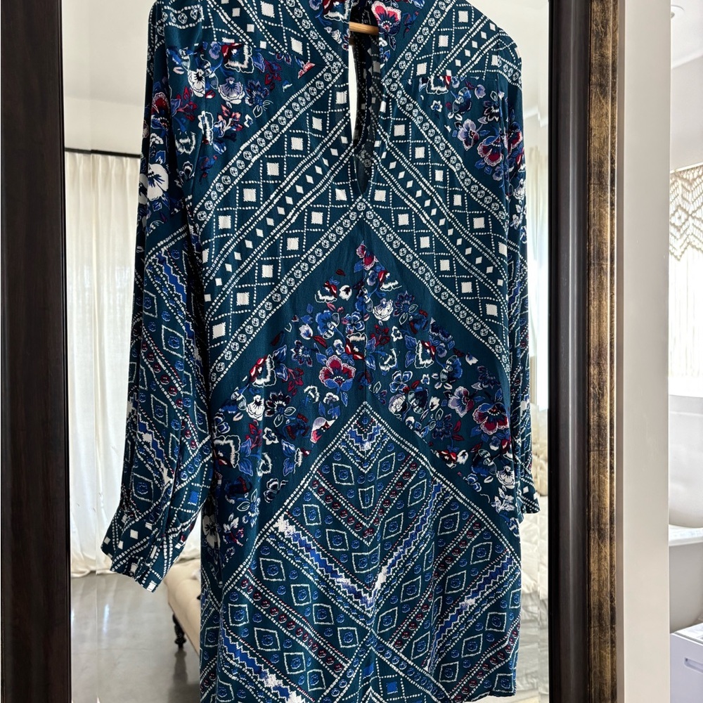 Express Blue A-Line Dress with Bishop Sleeves - Picture 4 of 5